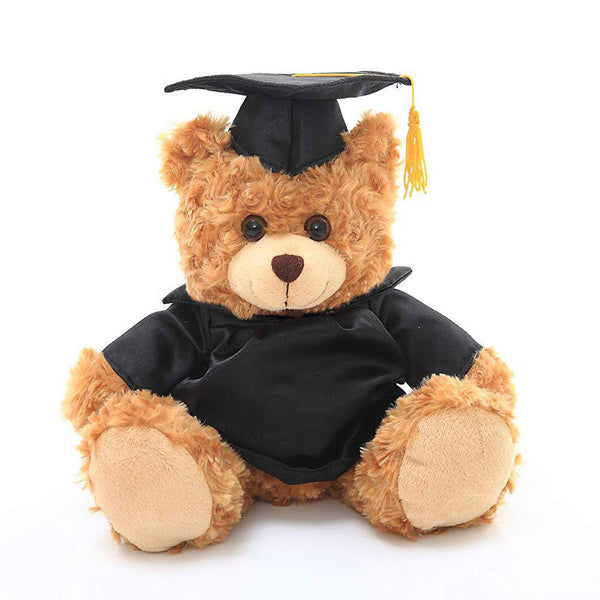 12" Mocha Graduation Teddy Bear with Black Gown and Cap
