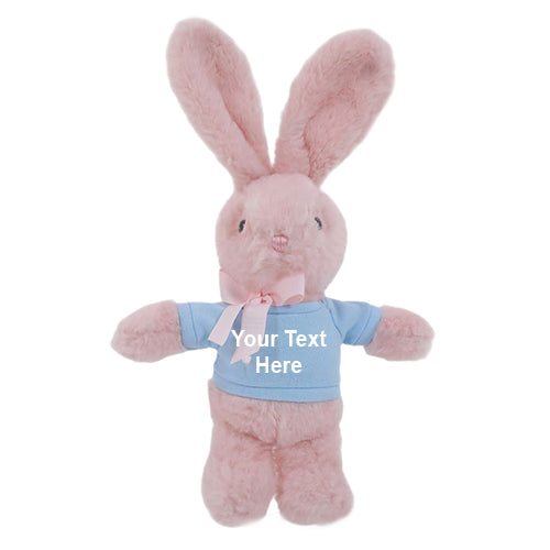 9" Long Ear Easter Pink Bunny with Personalized Shirt
