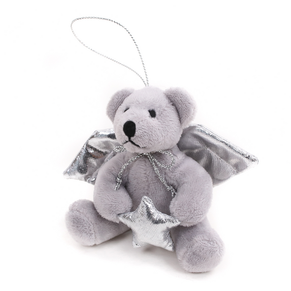 Silver Angel Bear Ornament Keychain 4"
