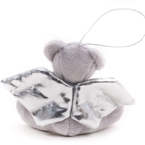 Silver Angel Bear Ornament Keychain 4"