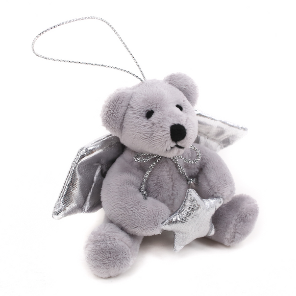 Silver Angel Bear Ornament Keychain 4"