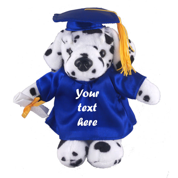 8" Graduation Dalmation Dog Plush Stuffed Animal Toys with Cap and Personalized Gown