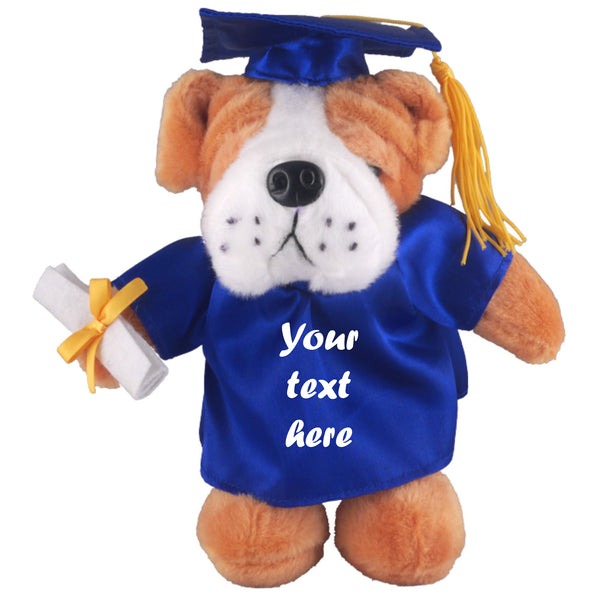 8" Graduation Bulldog Plush Stuffed Animal Toys with Cap and Personalized Gown