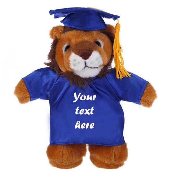 8" Graduation Lion Plush Stuffed Animal Toys with Cap and Personalized Gown