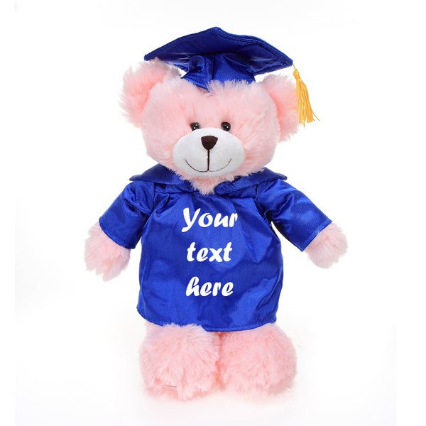 12'' Graduation Pink Bear Plush Stuffed Animal Toys with Cap and Personalized Gown 12''