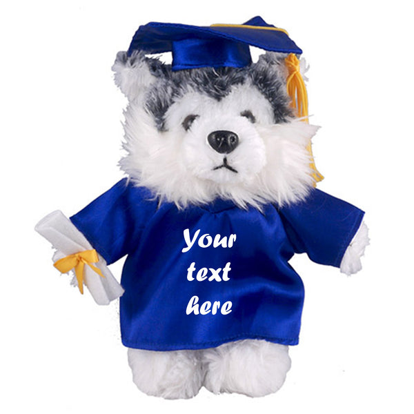 12" Graduation Husky Plush Stuffed Animal Toys with Cap and Personalized Gown