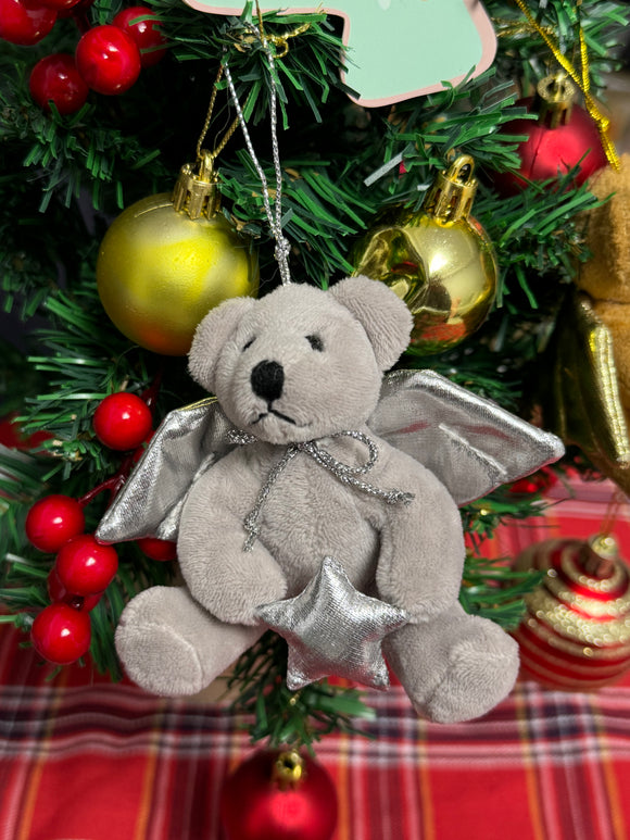 "4" Xmas Angel Bear - Plush, Silver Wings, Hanging Tree" by Plushland.
