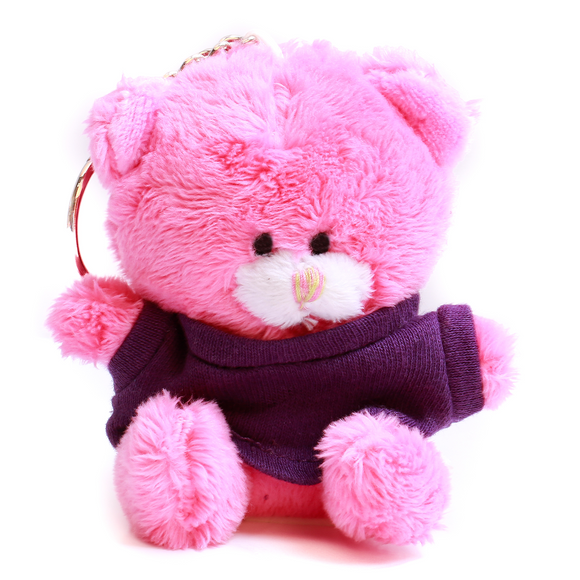 Pink Qbeba Bear Keychain with Tee 4"