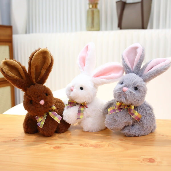 6" Cute "Cotton Candy" Fluffy Easter Bunny, Gray, White and Brown color