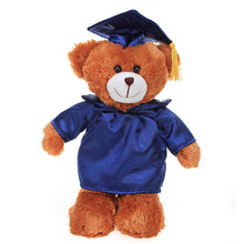 Soft Plush Mocha Teddy Bear in Graduation Cap & Gown navy blue