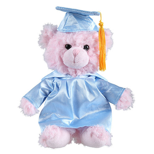 Soft Plush Pink Sitting Teddy Bear in Graduation Cap