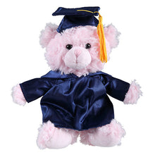 Soft Plush Pink Sitting Teddy Bear in Graduation Cap navy blue