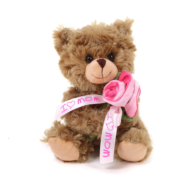 Bear with Pink Rose 'I Love Mom' Ribbon