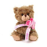 Plushland Stuffed Mocha Sitting Bear with Pink Rose – I Love mom- Plush Bear Toy for Mother's Day - Brown 6 Inches