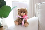 Plushland Stuffed Mocha Sitting Bear with Pink Rose – I Love mom- Plush Bear Toy for Mother's Day - Brown 6 Inches