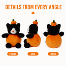 Front, side, and back views of the pumpkin cat stuffed animal