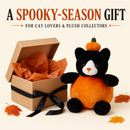 Pumpkin cat plush presented as a Halloween gift for cat lovers