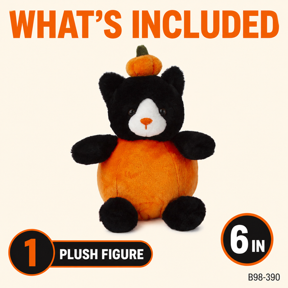 Halloween pumpkin cat package containing one 6-inch plush figure