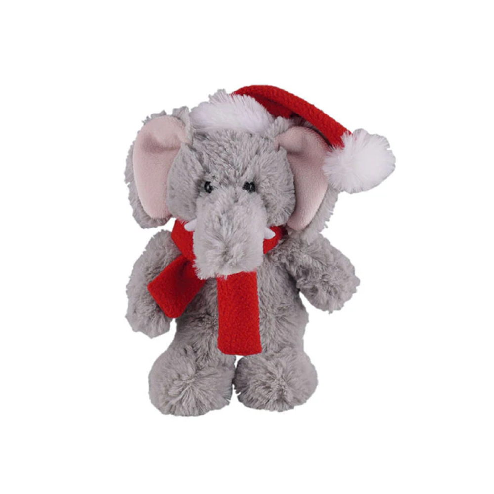 8" Standing Xmas Scarf Elephant, Featuring Soft Fur and a Festive Red Scarf Design by Plushland.