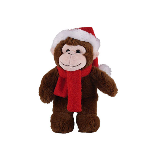 10" Standing Monkey with Hat and Red Scarf, Featuring Soft Fur and a Fun, Festive Design by Plushland.