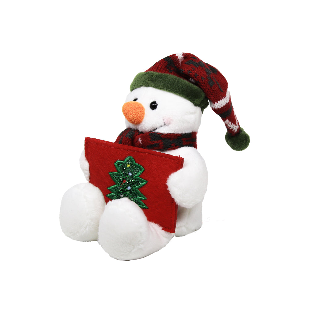 9" Gift Card Holder Snowman Plush Toy Sitting Left Side, A Cute Penguin Wearing Festive Accessories by Plushland.