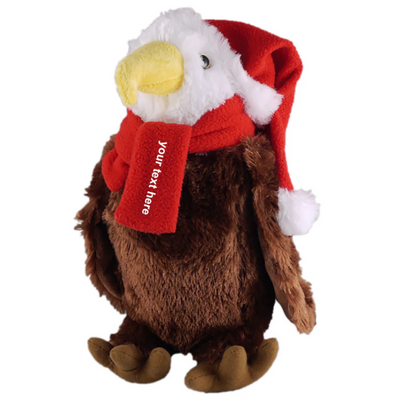 12" Standing Personalizable Scarf Eagle, Soft Fur & Customizable Scarf Design by Plushland.