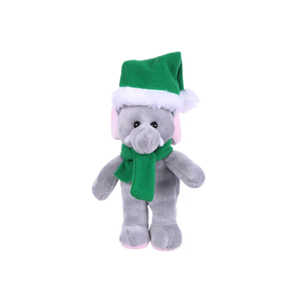 12" Standing Xmas With Green Scarf Elephant, Featuring Soft Fur and a Festive Christmas Design by Plushland.