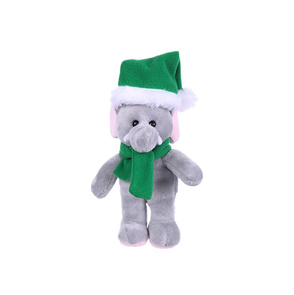 12" Standing Xmas With Green Scarf Elephant, Featuring Soft Fur and a Festive Christmas Design by Plushland.