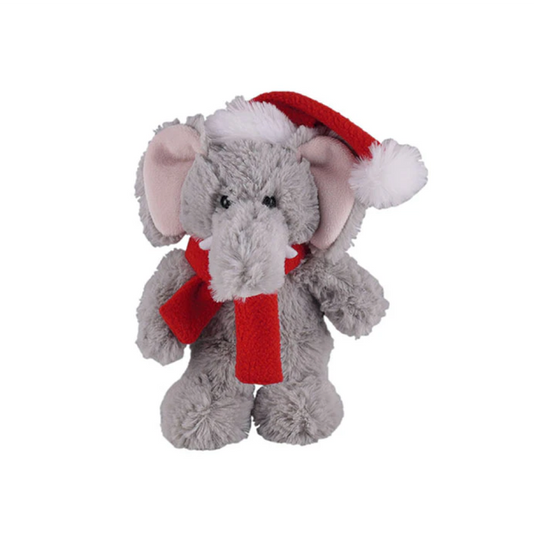 12" Standing Xmas With Red Scarf Elephant, Featuring Soft Fur and a Festive Christmas Design by Plushland.