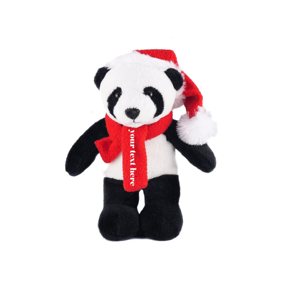 12" Standing Customizable Scarf Panda, Featuring Soft Fur and a Personalized Scarf Design by Plushland.