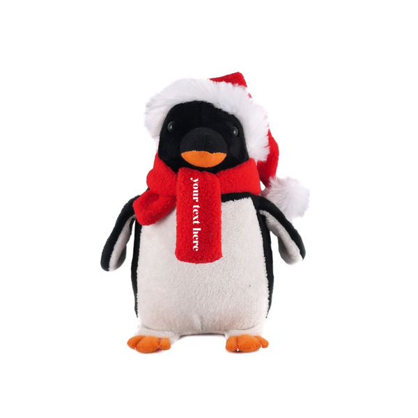 12" Standing Customizable Scarf Penguin, Featuring Soft Fur and a Personalized Scarf Design by Plushland.