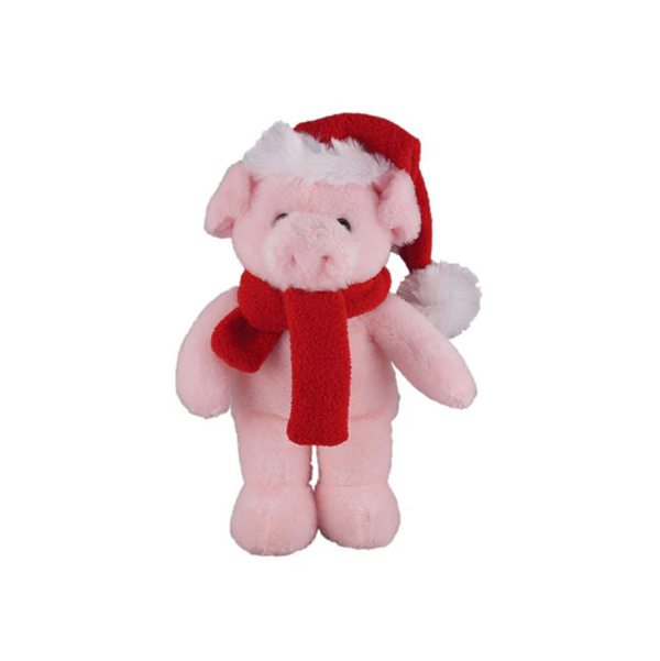 12" Standing Customizable Scarf Pig, Featuring Soft Fur and a Personalized Red Scarf Design by Plushland.