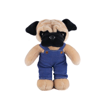 Beige Pug in Personalized Jeans Overall 12"
