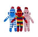 16" Standing Blue, Red, Pink Sock Monkey in Multicolor, Featuring Soft Fur and a Fun Design by Plushland.