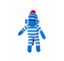16" Standing Blue Sock Monkey in Multicolor, Featuring Soft Fur and a Fun Design by Plushland.