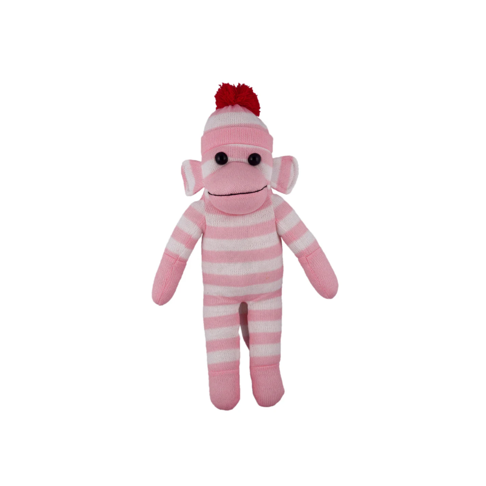 16" Standing Pink Sock Monkey in Multicolor, Featuring Soft Fur and a Fun Design by Plushland.