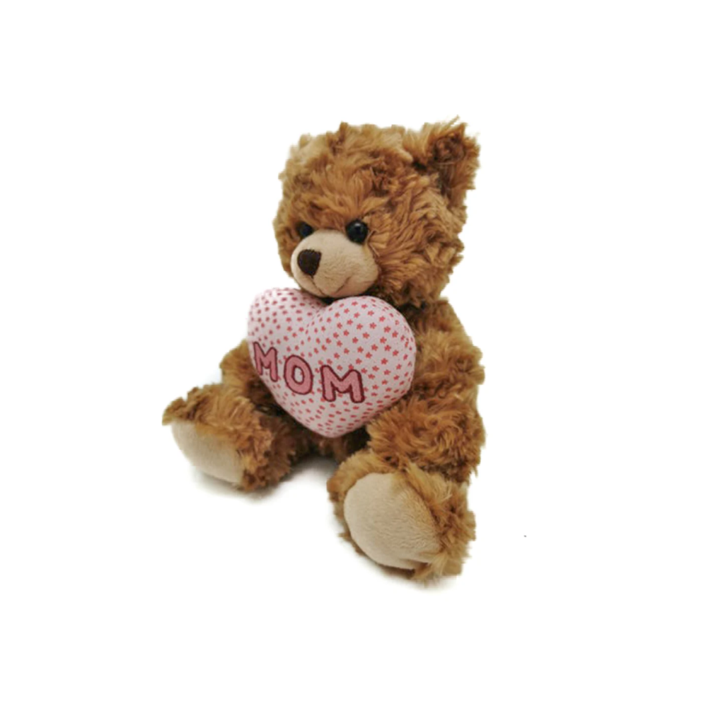 9" Sitting Left Side Mocha Bear with Mom Floral Heart, Featuring Soft and a Beautiful Floral Heart Design by Plushland.