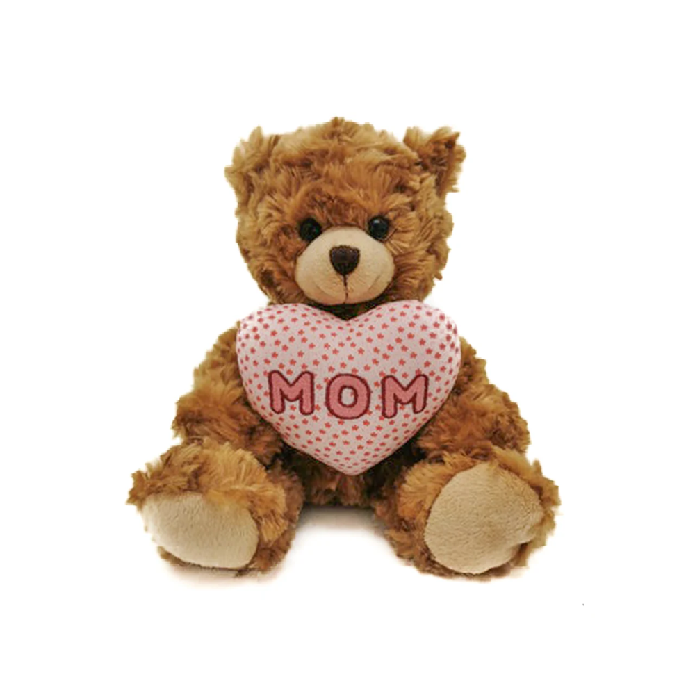 9" Sitting Mocha Bear with Mom Floral Heart, Featuring Soft and a Beautiful Floral Heart Design by Plushland.