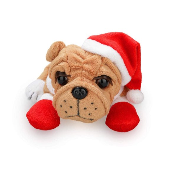 Christmas Bulldog Toy with Red Santa Hat and Gloves 8''