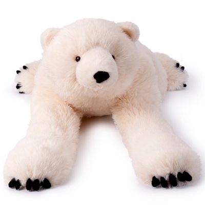 Small white weighted polar bear plush hugger