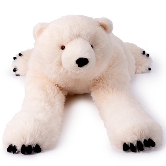 Small white weighted polar bear plush hugger
