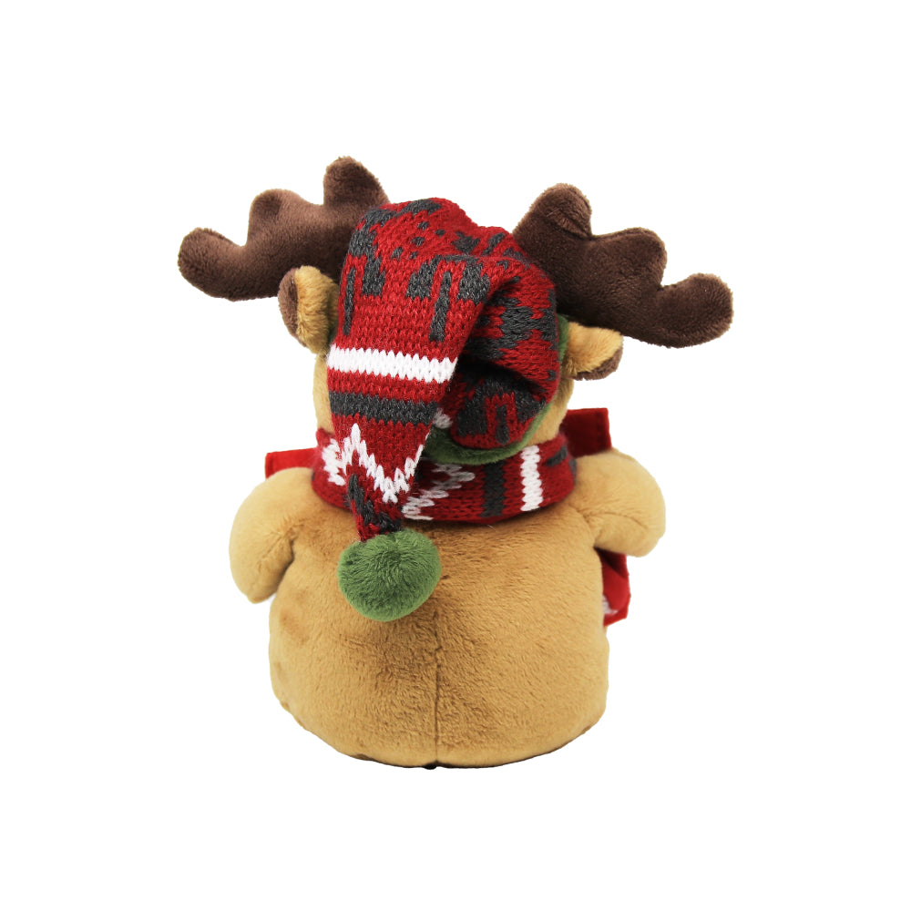 9" Gift Card Holder Reindeer Plush Toy Sitting Back Side, A Cute Penguin Wearing Festive Accessories by Plushland.