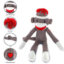 6-inch brown Sock Monkey with left side specification, huggable vintage toy with soft plush fabric by Plushland