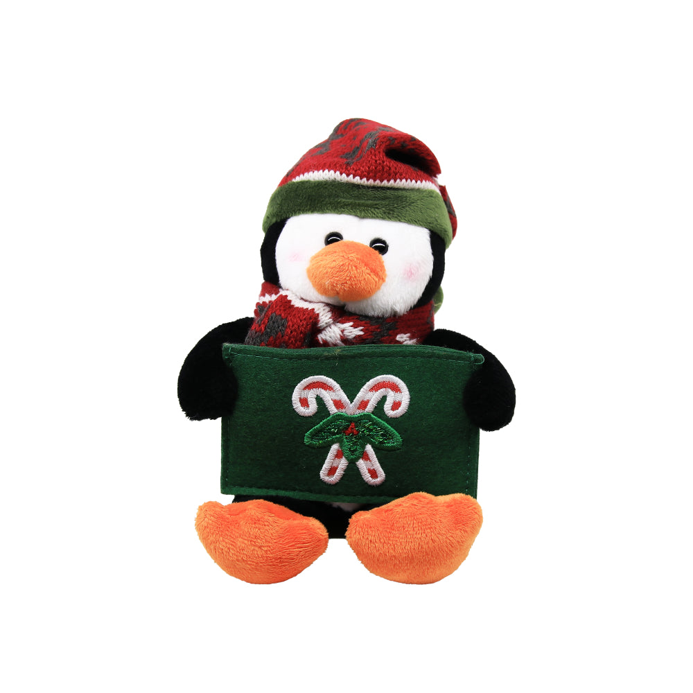 9" Sitting Gift Card Holder Penguin  Plush Toy, A Cute Penguin Wearing Festive Accessories by Plushland.