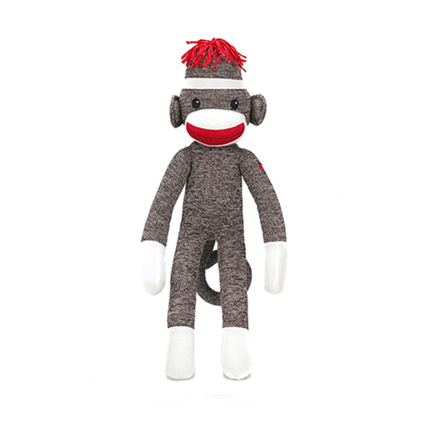 40-inch brown Sock Monkey Standing, huggable vintage toy with soft plush fabric by Plushland