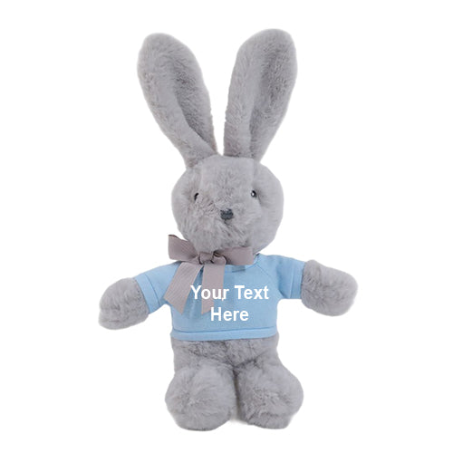 9" Long Ear Easter Gray Bunny with Personalized Shirt