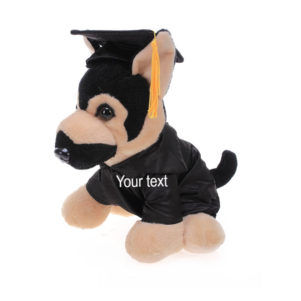 8'' Graduation German Shephard Plush Stuffed Animal Toys with Cap and Personalized Gown