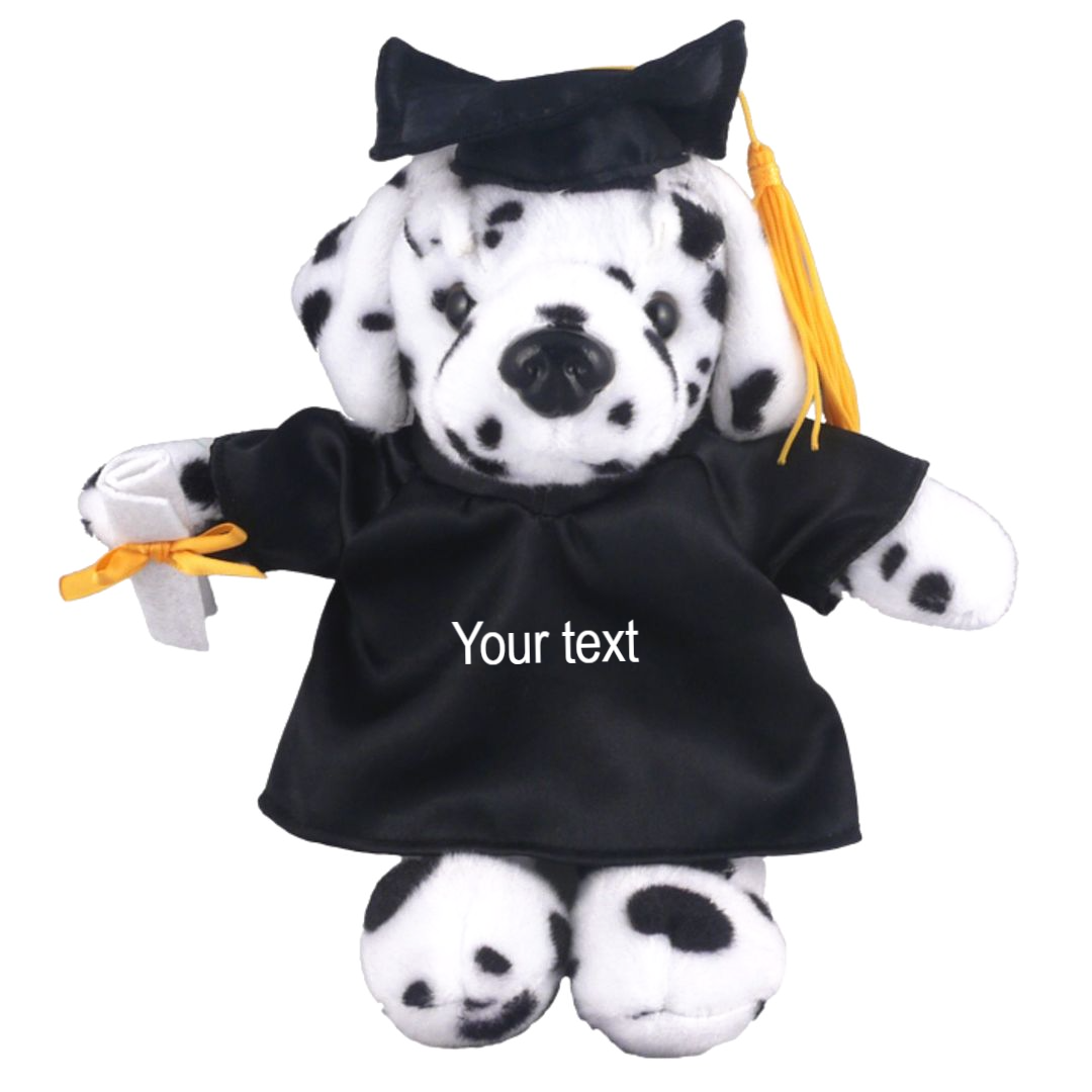 8" Graduation Dalmation Dog Plush Stuffed Animal Toys with Cap and Personalized Gown - 0