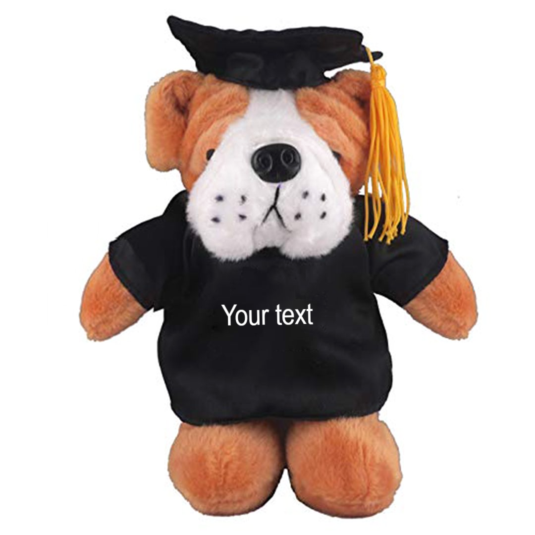 8" Graduation Bulldog Plush Stuffed Animal Toys with Cap and Personalized Gown - 0