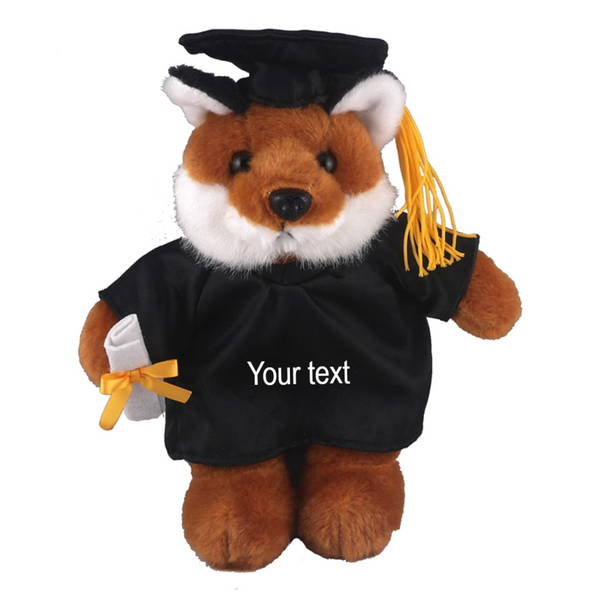 8" Graduation Fox Plush Stuffed Animal Toys with Cap and Personalized Gown